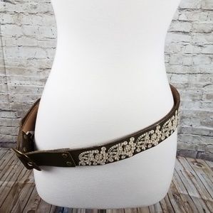 Lucky brand boho belt size xl green flower cream
